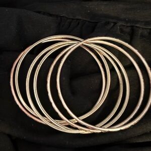 Set of 7 Silver Bangle Bracelets | Stackable Textured Boho Chic Jewelry